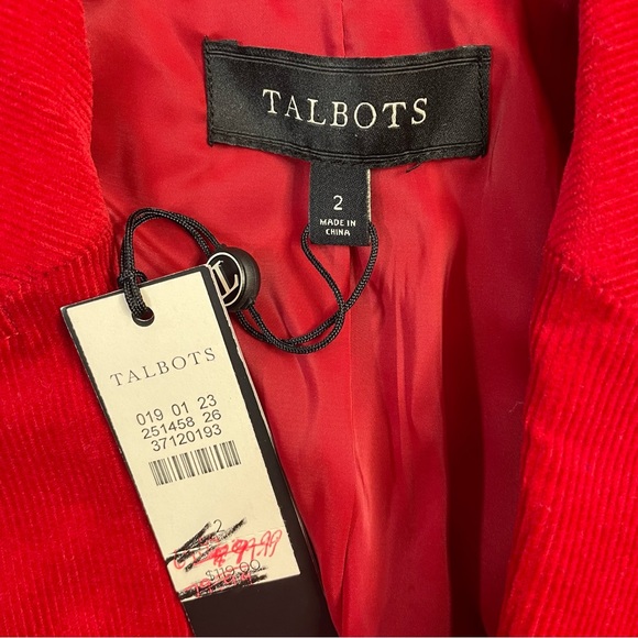 Talbots Red Corduroy Blazer Jacket NWT Size 2 Gold-Tone Buttons Horsebit Details - Picture 3 of 5